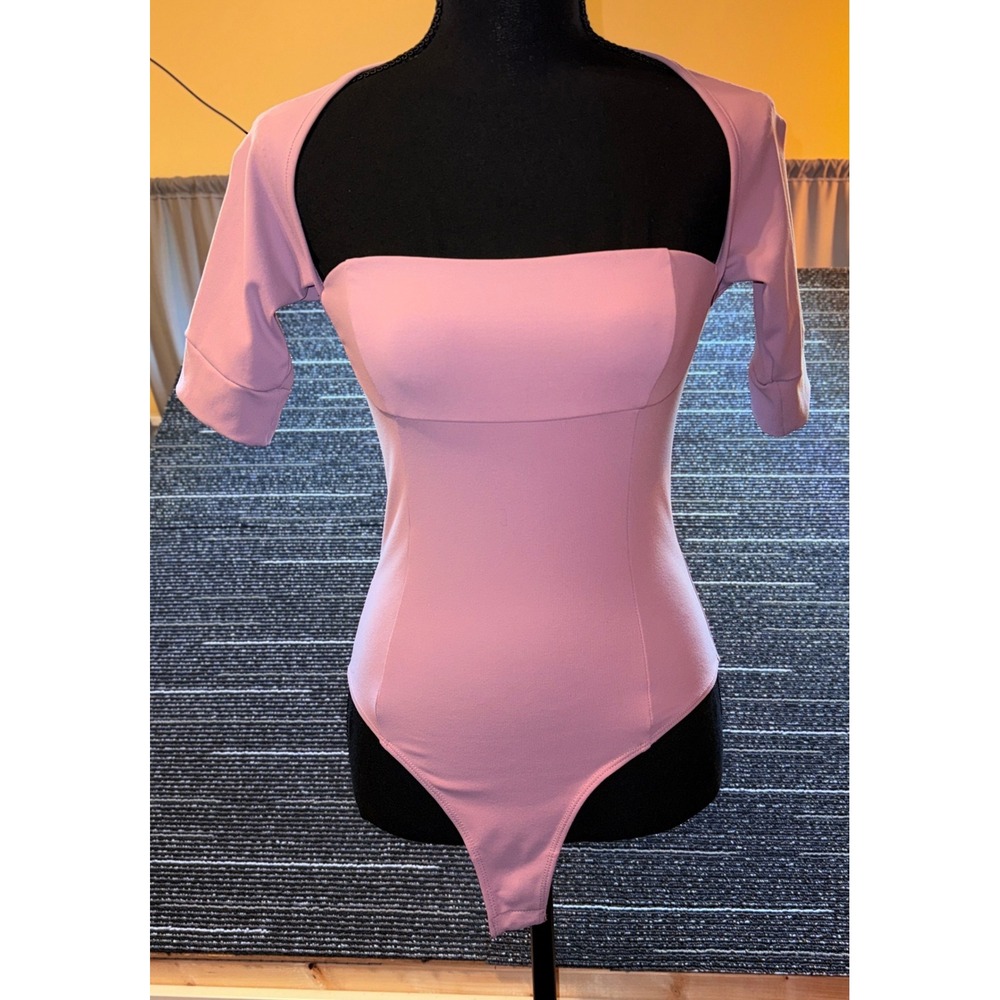 Free People Bodysuit Women XS Pink NWOT Square Neck Open Back Short Sleeve Thong